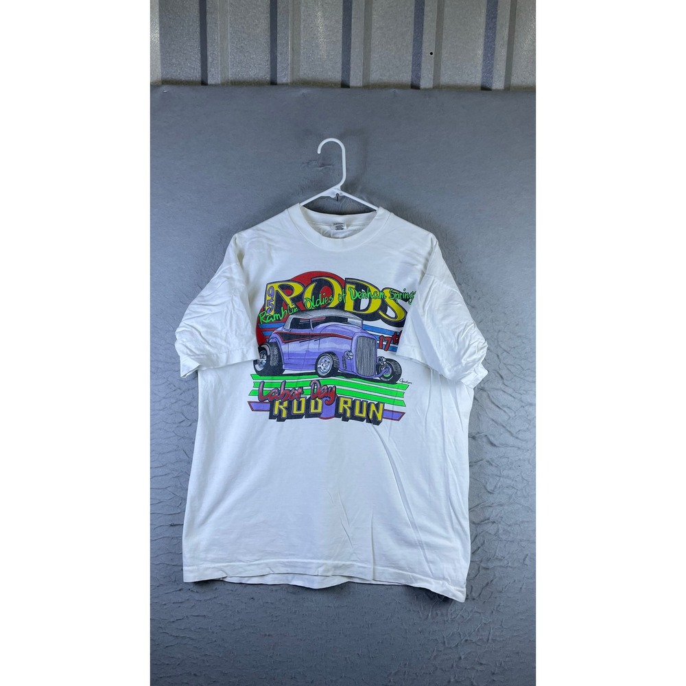 Fruit of the Loom T-Shirt Mens XL White Good Vintage 90s Rod Run Louisiana Car
